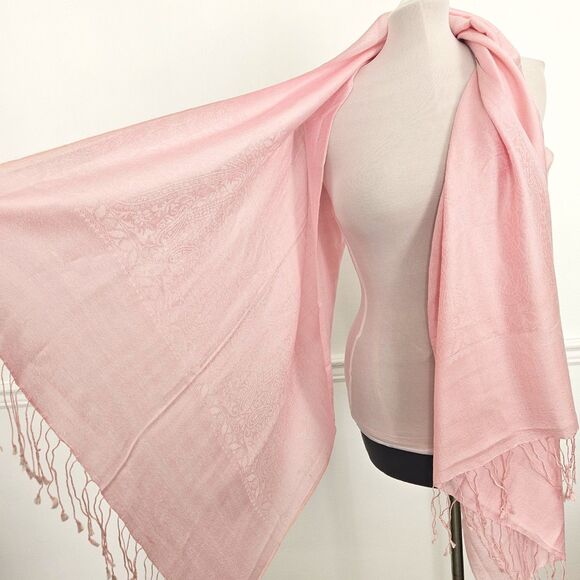 Large Pink Scarf with Paisley Weave and Fringe Womens - Picture 7 of 9
